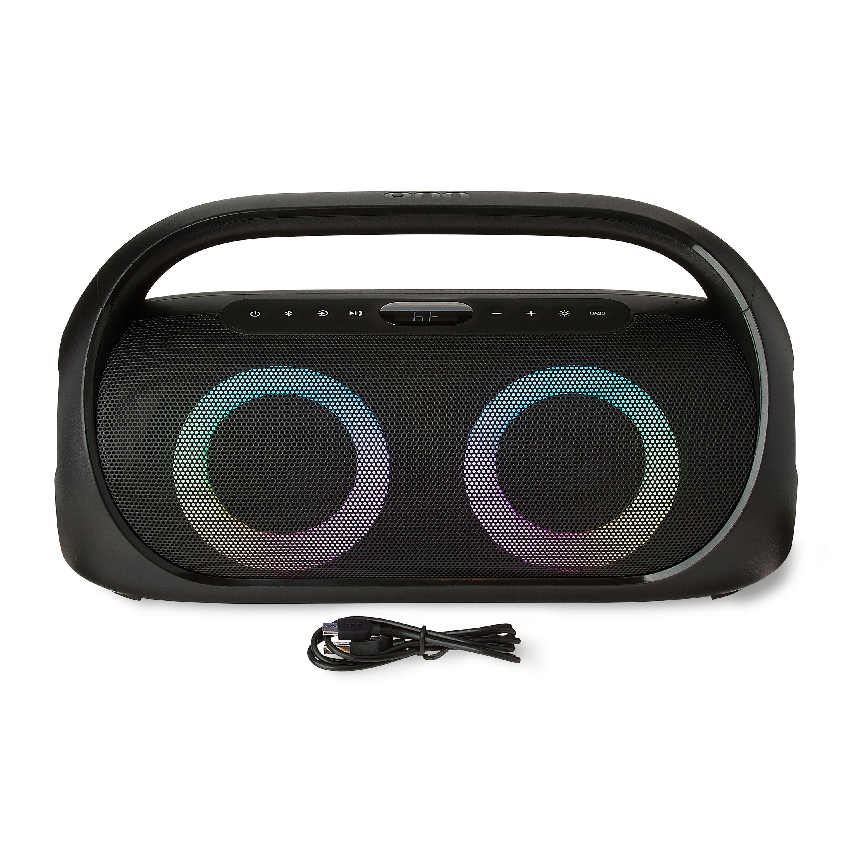 onn Portable FM Boombox with LED Lighting