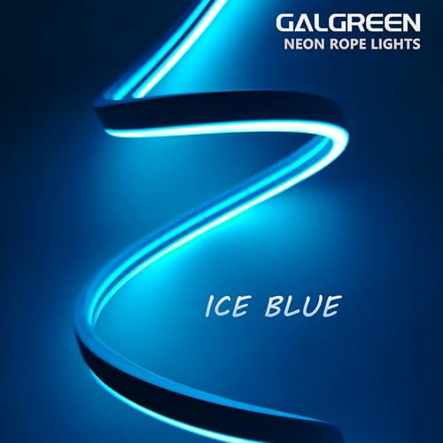 Galgreen Neon Rope Lights, 16.4ft Rope Lights with Dimmable Remote and Adapter, Waterproof Flexible Smart Led Strip Lights for Bedroom, Super Bright, DIY Neon Sign, Indoors Outdoors Decor, Ice Blue