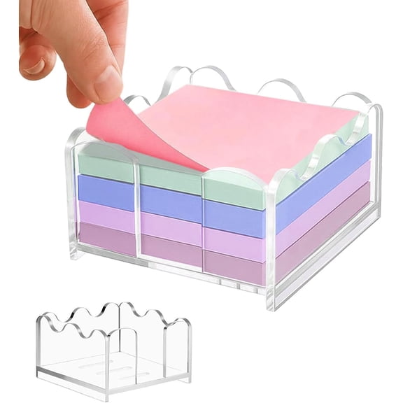 Scalloped Acrylic Sticky Note Holder, Clear Cute Post-It Note Dispenser with Non-Slip Base, Desk Organizer for Office Home Dorm Classroom