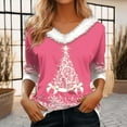 thumbnail image 2 of T-Shirts For Women Graphic V Neck 3/4 Sleeve Tree Print Shirts Casual Xmas Gift Clothes, 2 of 5