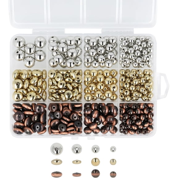 The Beadsmith Acrylic Beads Assortment - Silver, Gold & Antique Copper Faux Metal, Approx. 455pc, 12 Shapes, For Jewelry Making