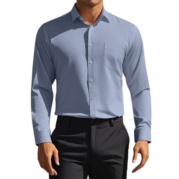 CAMISAS DE TRAJE PARA HOMBRES INSPIRADORAS, SÓLIDAS, DE MANGA LARGA, AJUSTE REGULAR, FORMAL, DE NEGOCIOS, CON BOTONES, FORMAL, GRIS