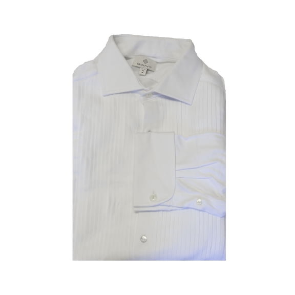 Gant Diamond G Men's Pleat Bib Tux Fitted Spread Collar Dress Shirt  (3050866), White, 40