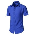 thumbnail image 5 of JTieacloth Button Up Dress Shirt with Pocket Men's Casual Short Sleeve Striped Shirt With Open Collar And Loose Fit For Summer Wear Durable And Easy Care Design Blue, 5 of 6
