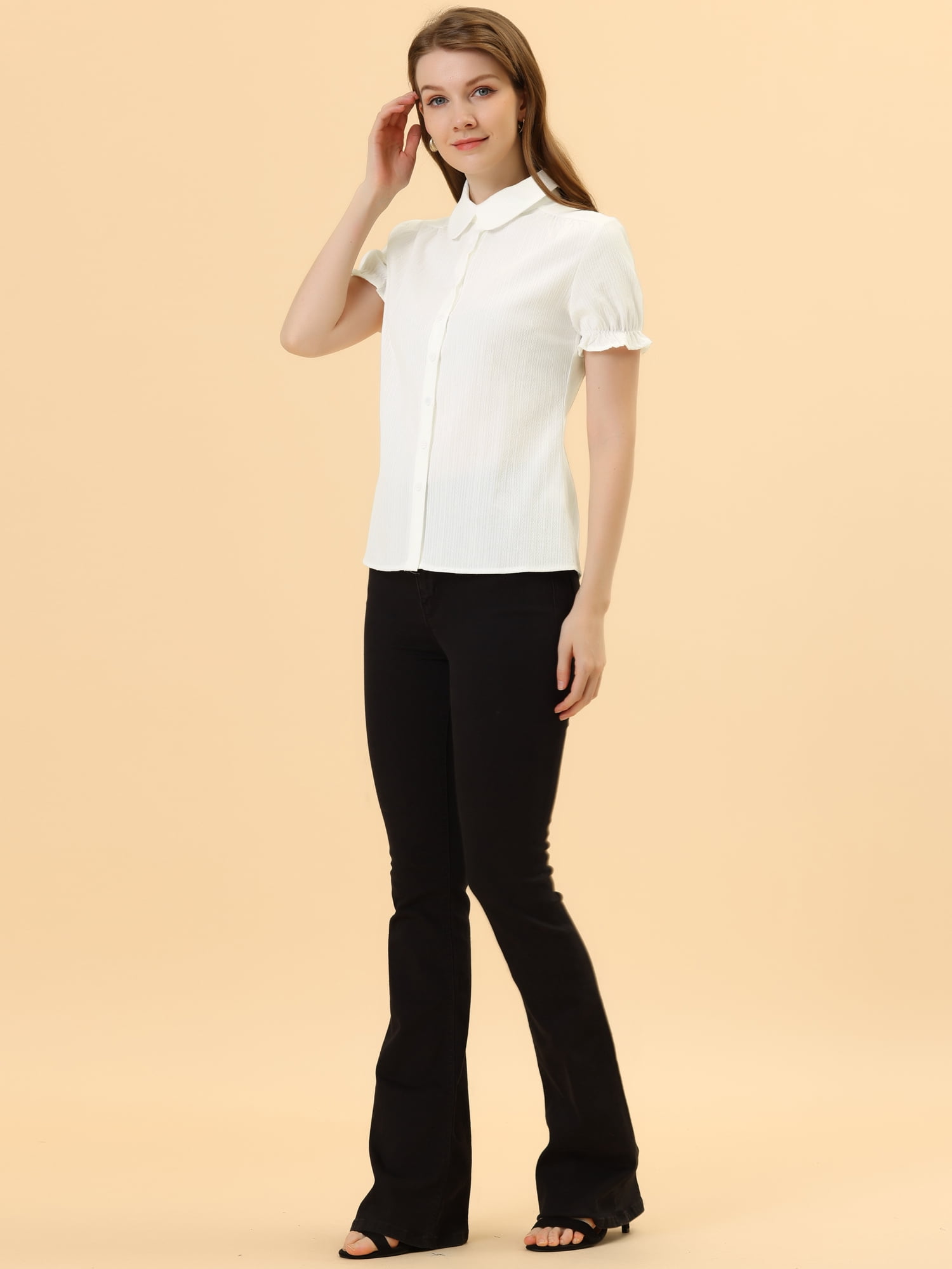 DARING DIVA Women's Cotton Frilled Peter Pan Collar Blouse XL White