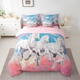 thumbnail image 2 of White Horse Bedding Full Size 7 Pieces Chic Cherry Blossoms Comforter Set , Pink Blue White Bedding Comforter Sets Cartoon Galloping Horse Bed in a Bag, Japanese Bedding Accessories, 2 of 4