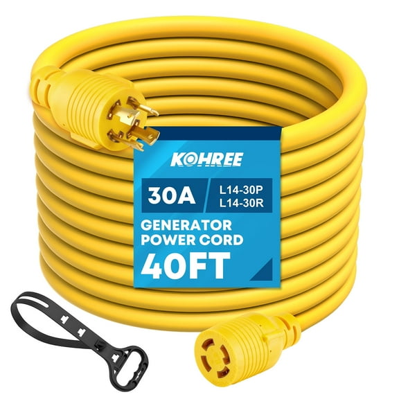 Kohree 30 Amp Generator Extension Cord ,Heavy Duty 4 Prong 125V/250V 7500W Nema L14-30 RV Power Cord with Cord Organizer (40 Feet)