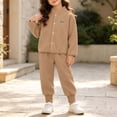 thumbnail image 3 of WAVSUF Girls Fall Fleece Sets 2 Piece, Long Sleeve Zipper Sweatshirts and Joggers Winter Warm Casual Outfits Brown 3, 3 of 7