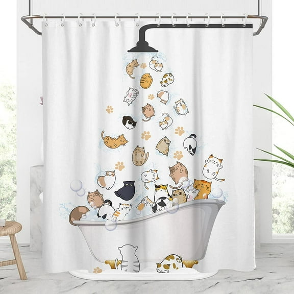 Sonernt Cute Cat Shower Curtain for Kids Children Cartoon Animal Pattern Colorful Hilarious Funny Pets Paw Bathroom Waterproof Fabric Polyester Accessories (W72''xH72'' inch) 12 Hooks Included