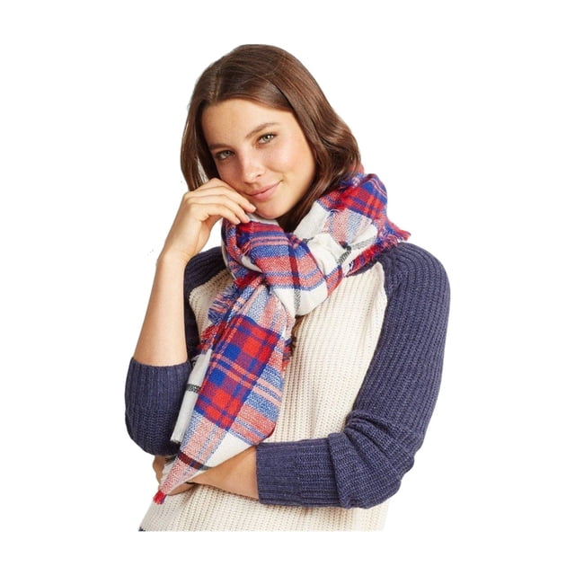 Aéropostale Foulard à Franges à Carreaux pour Femme, Blanc Cassé, Taille Unique