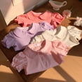 thumbnail image 6 of LNMQLPDBS Toddler Girl Short Sleeve Ruffle Edge Clollared T-Shirts Cute Puff Sleeve Pleated Front Tops Summer Blouse for Beach Party Vacation, 6 of 9