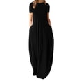 thumbnail image 3 of outfmvch plus size summer dresses black dress plus size solid color o-neck short sleeve long skirt dress womens dresses black xl, 3 of 5