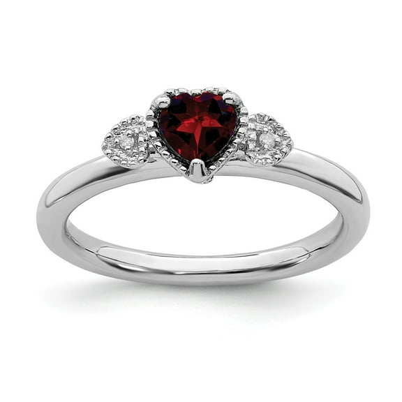 925 Sterling Silver Stackable Expressions Garnet & Diamond Hearts Ring Size: 9; for Adults and Teens; for Women and Men