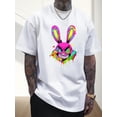 thumbnail image 1 of Camiseta de manga corta con cuello redondo y estampado de cabeza de conejo enojado para hombre, de algodón grueso de 220 g, informal, cómoda, transpirable, ligera y de verano., 1 of 4