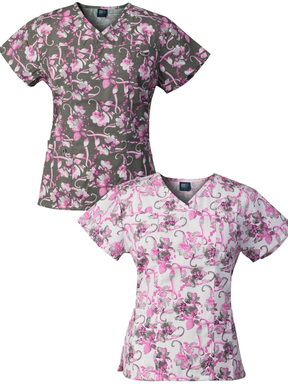 Medgear 2-PACK Womens Printed Scrub Tops with 4 Pockets & ID Loop AMSA-AMWH 