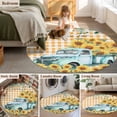 thumbnail image 5 of Round Area Rug 4 Ft, Sunflowers Trucks Washable Non-Slip Circle Carpet for Living Room/Bedroom, Spring Farmhouse Eucalyptus Orange Plaid Low-Profile Crawling Mats Collection Rugs for Indoor, 5 of 8