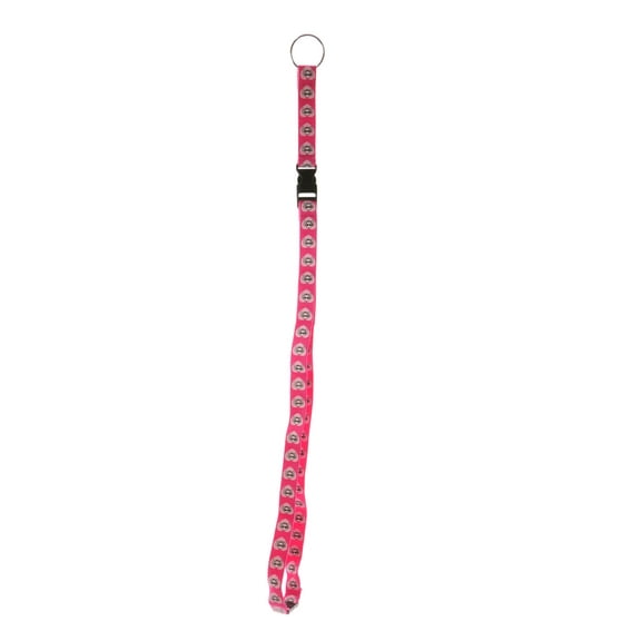 Pink Lanyard Girls w/Hearts, Skull & Crossbones & Detachable Split-Ring-Keychain