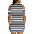 thumbnail image 4 of ZQGJB Womens Casual Striped Print T-Shirts Trendy V Neck Summer Off the Shoulder Tunic Blouse Loose Lightweight Comfy Pullover Tops Black S, 4 of 6