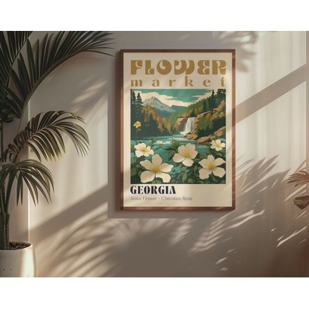 POSTER Georgia State Flower Market Poster Retro Cities Prints Retro Travel Poster Vintage Travel Print Augusta Georgia Bulldogs Cherokee Rose Art-UNFRAMED
