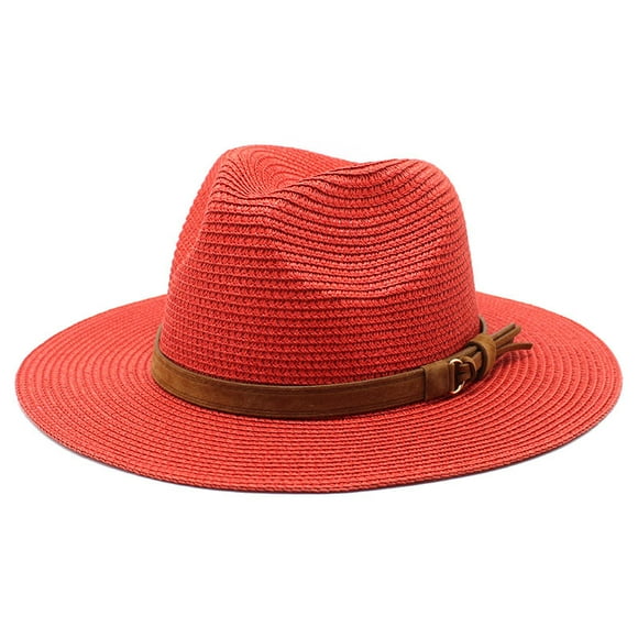 New Big Size 59-60CM Panama Hat Summer Sun Hats for Women Man Outdoor Beach Straw UV Protection Cap Chapeau Jazz Trilby Cap Red 56-58CM