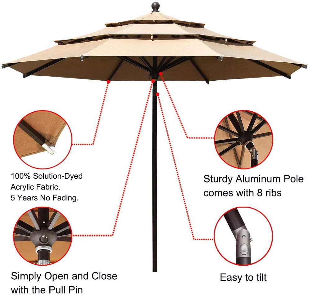 Eliteshade Sunbrella Solar 9ft 3 Tiers Market Umbrella With 80 Led Lights Patio Umbrellas Outdoor Table With Ventilation And 5 Years Non Fading Top Black Nayancorporation Com