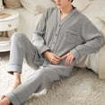 thumbnail image 3 of SWSMCLT Men's Long Sleeve Pajama Set V Neck Pjs Comfy Soft Loose Button Up Spring Lounge 2 Piece Waffle Knit Sleepwear Style2 Medium, 3 of 4