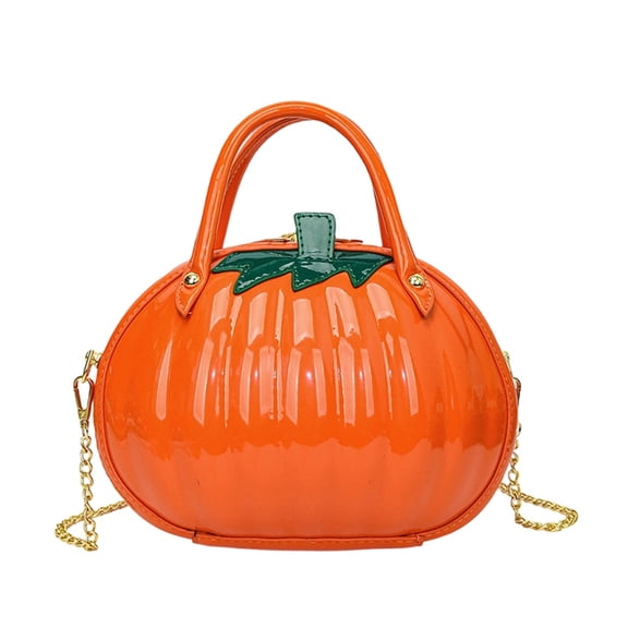 Wxolcjlv Halloween Pumpkin Handbag for Women Glossy 3D Shape Top Handle Detachable Chain Strap Fashion Crossbody Bag