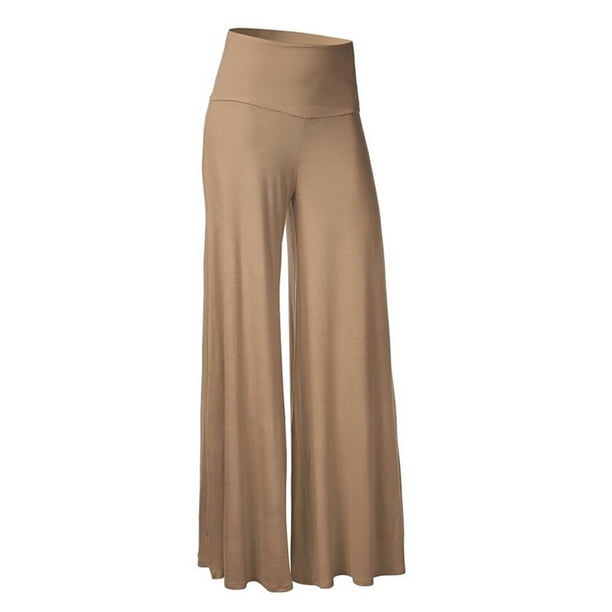 Pantalones de cintura alta y pierna ancha para mujer: elásticos, informales/para el trabajo/yoga, tejido de punto, para todas las estaciones, color liso, lavables a máquina/a mano, tallas S-XL.