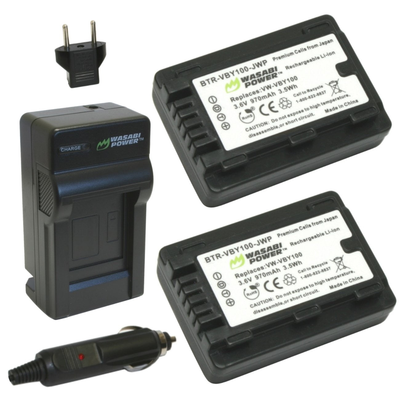 Wasabi Power Battery (2Pack) and Charger for Panasonic VWVBY100