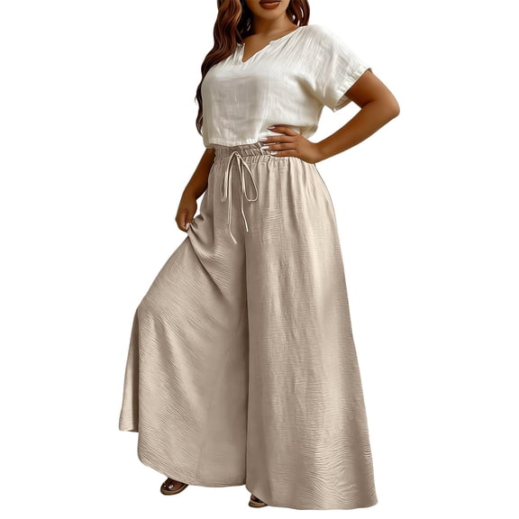 Womens Sweatpants Elastic Waist Solid Loose Long Daily Elegant Casual Wide Leg Sweatpants Women Beige L