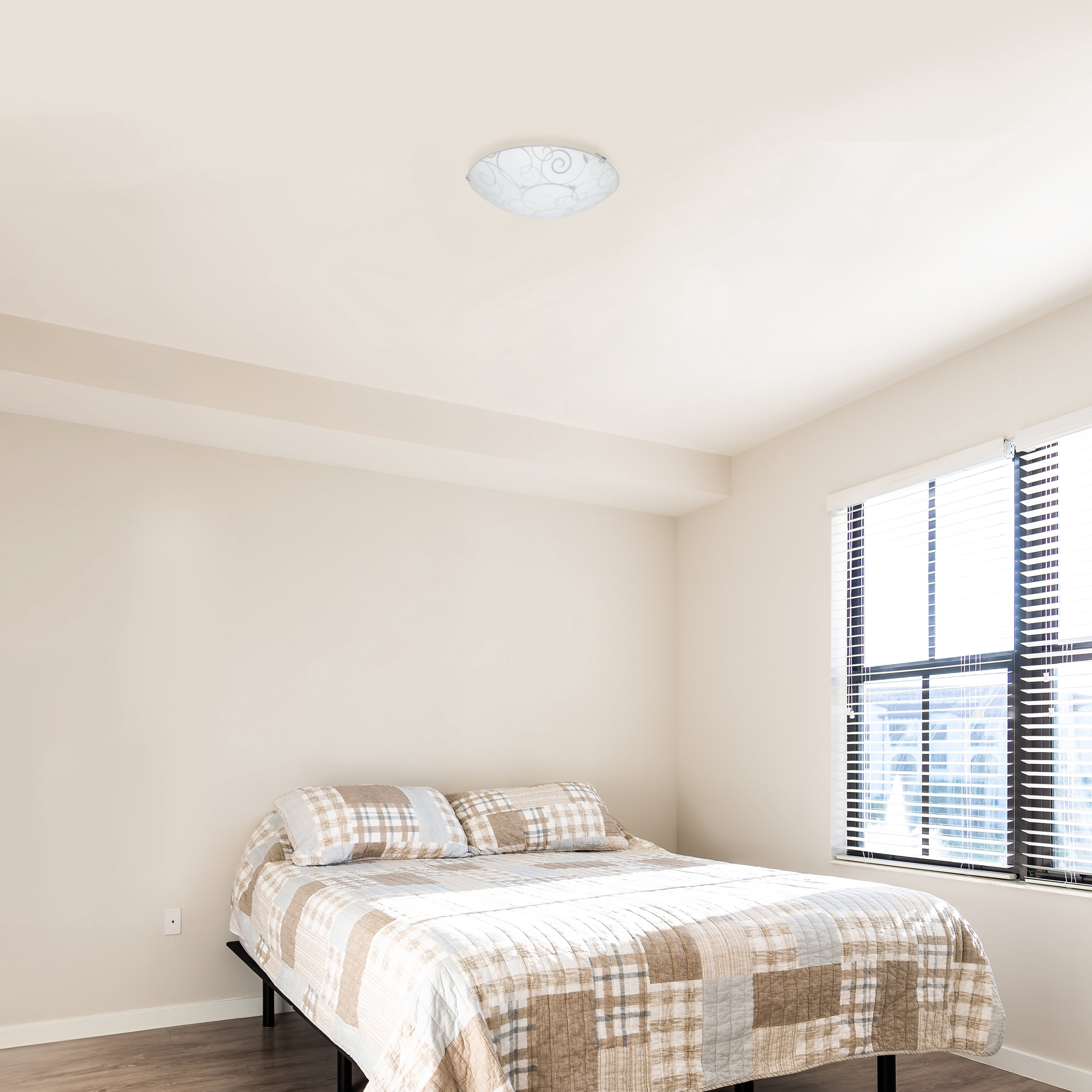 Simple Designs 10" Round Flush Mount Ceiling Light with Scroll Swirl Design, White