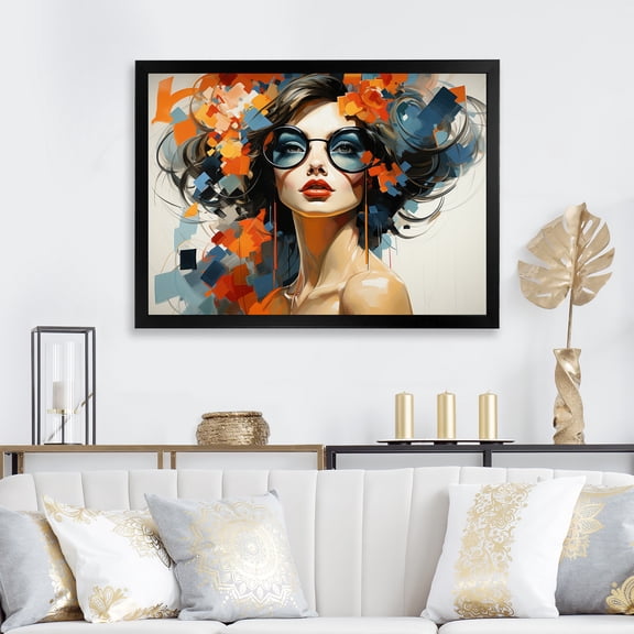 Designart "Midcentury Chic Orange Elegant Floral Fashion II" Fashion Framed Wall Art Decor - Glam Orange Fashion Illustration Bedroom Framed Canvas Wall Art