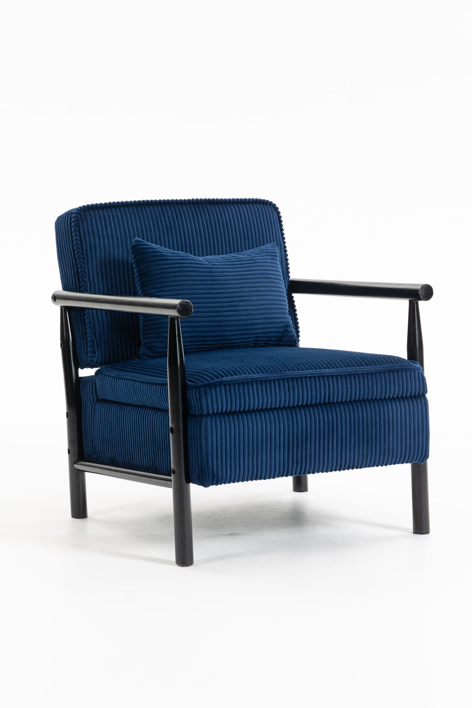Storage Accent Chair Mid Century Modern Upholstered Armchair with Wood Frame & Waist Cushion for Living Room Bedroom Sunroom, Antique Blue
