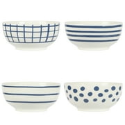 Gap Home Blue 6-Inch Round Blue & White Assorted Fine Ceramic Bowls, Set of 4