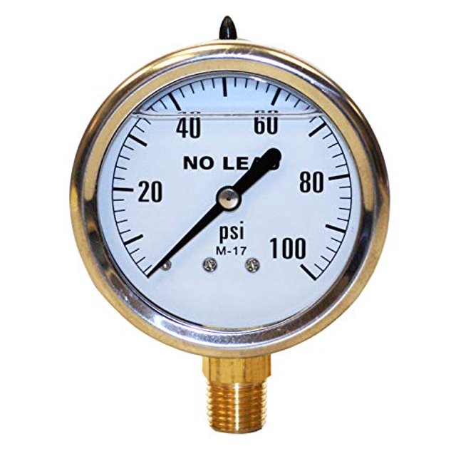 Merrill MFG PGLNL100 0-100 PSI Manomètre en Acier Inoxydable Sans Plomb, Laiton/acier Inoxydable