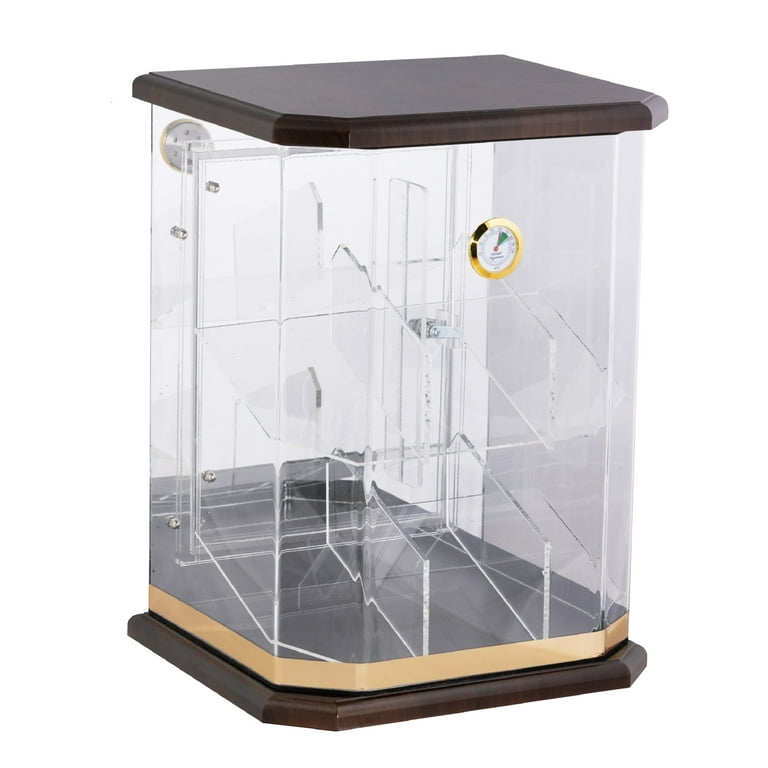 Franklin Wood Acrylic Display Cigar Humidor w/ 6 Bins & Hydrometer - Rich  Solid Wood Top & Base - Capacity: 150