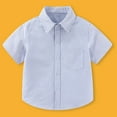 thumbnail image 2 of FYDUU Boys' Short Sleeve Dress Shirts Formal Uniform Button Down Striped Shirt Casual Classic Shirt Tops Versatile Summer Blouses Handsome Fashion 12-13 Years, 2 of 9
