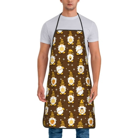 

Xecao Flowers And Gnomes Bees Print Funny BBQ Chef Aprons for Men Women Adjustable Kitchen Cooking Aprons with Pocket Waterproof Oil Proof No Pilling Fading