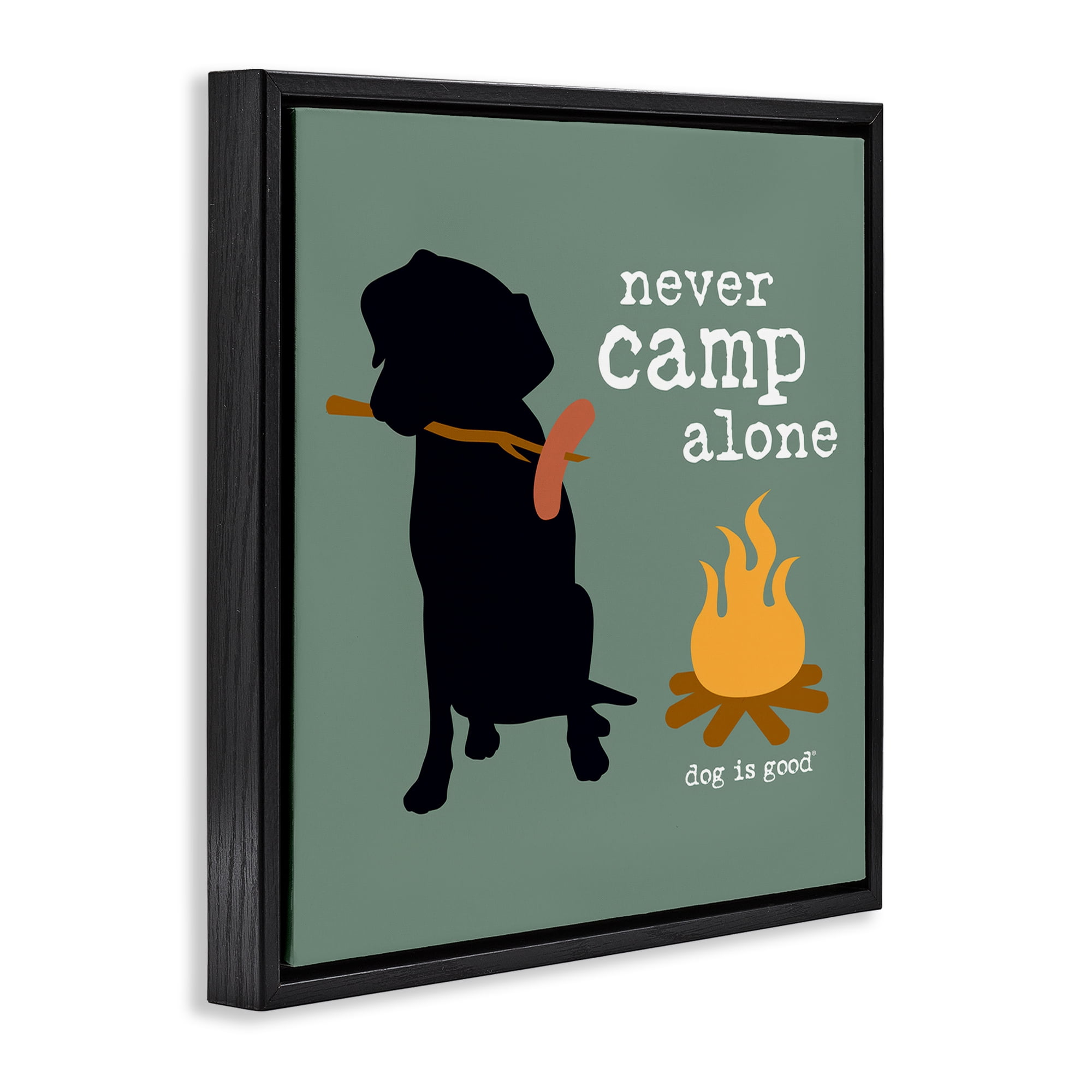 Stupell Industries Never Camp Alone Dog Animals Painting Black Floater Framed Canvas Art Print Wall Art, 18 x 18