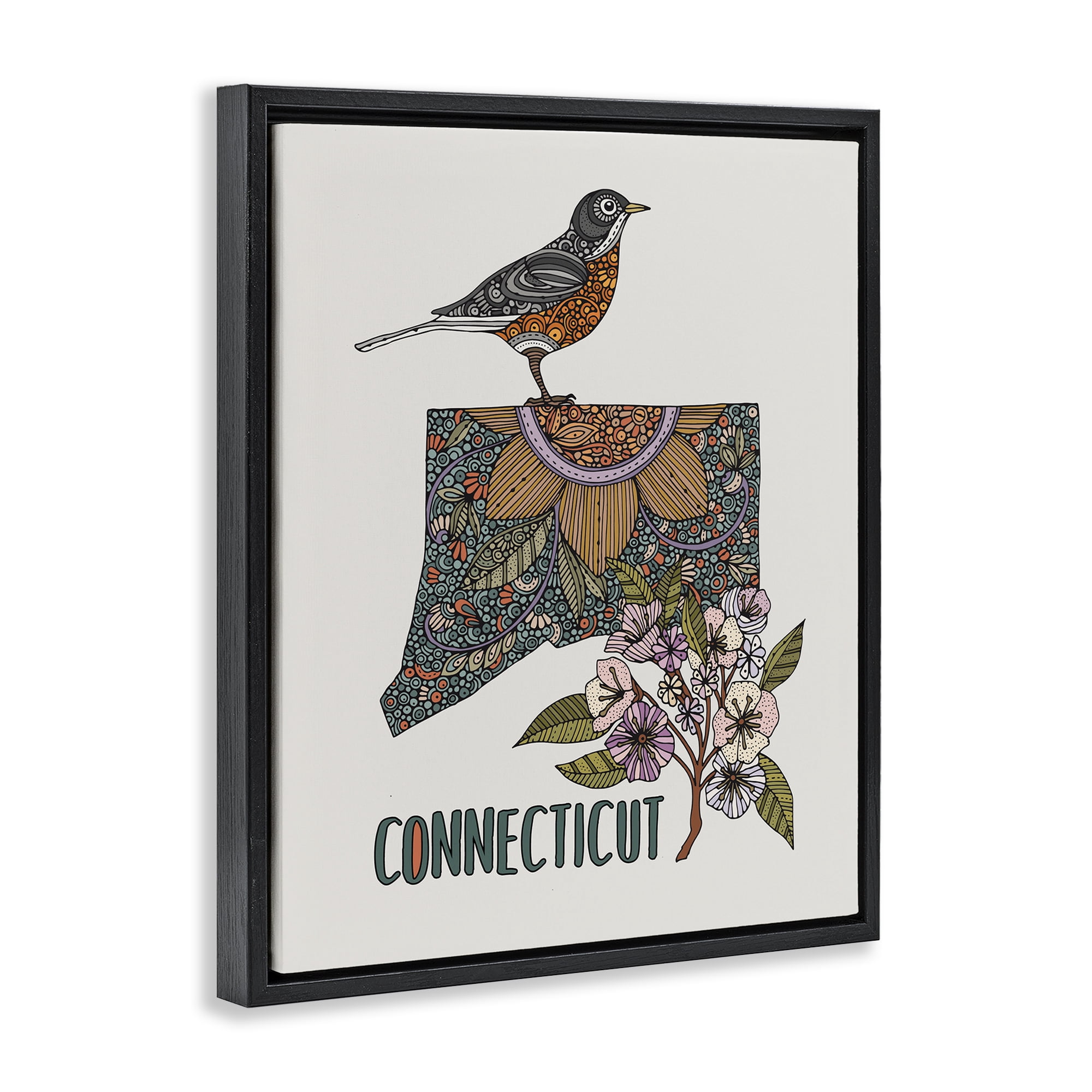 Stupell Industries Floral Connecticut State Botanical & Floral Painting Black Floater Framed Art Print Wall Art, 25 x 31
