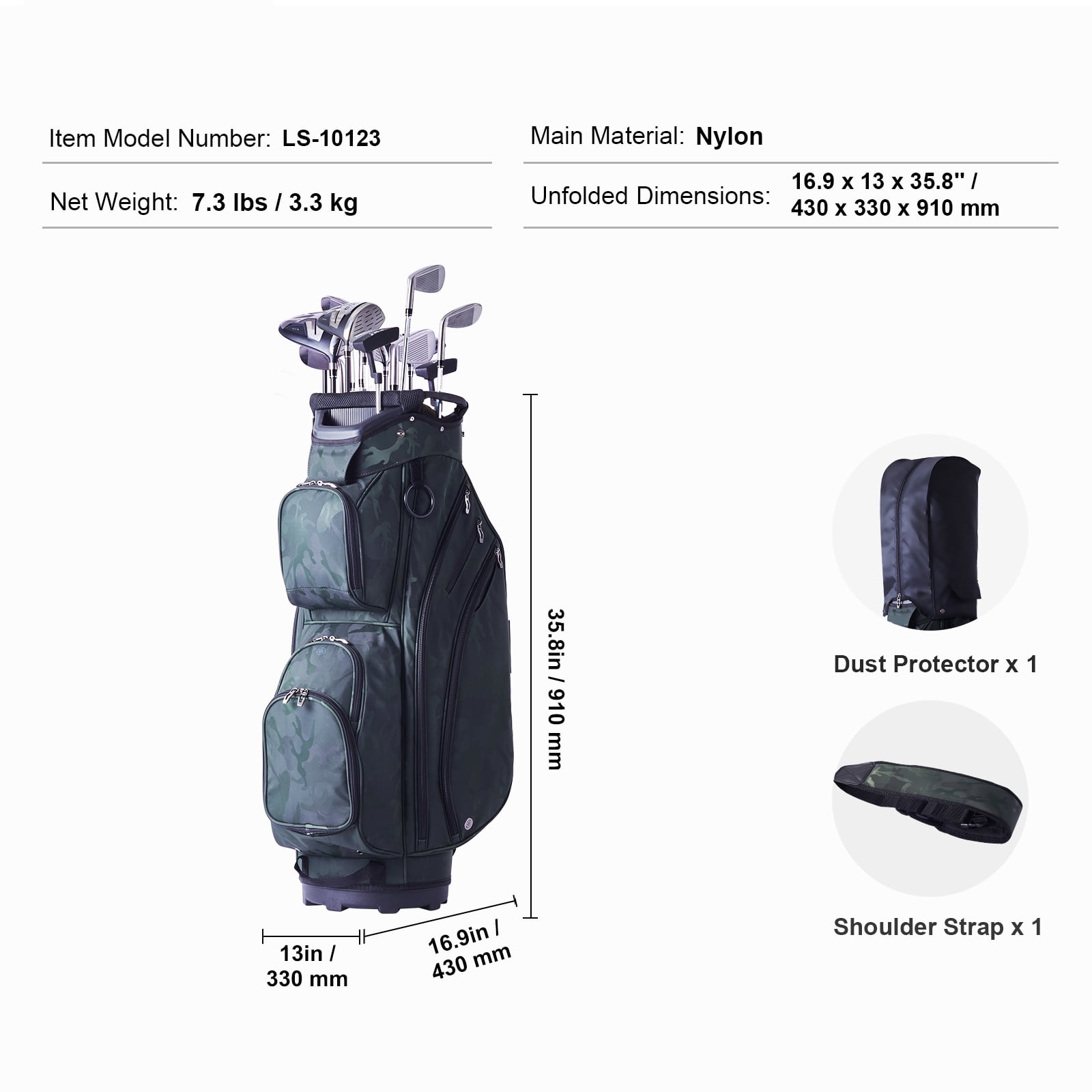 KFFKFF Golf Equipment Bag featuring 14-Section Divider, 36” 11-Compartment Premium Nylon Caddy Bag, Robust Golf Gear Bag with Handles, Dust Protector, and Removable Straps for Genders, Military Green