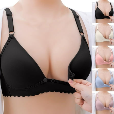 CFLVAEK 2025 Nursing Bras for Women Lightly Button Front Closure Maternity Bralettes Cotton Push Up Bra for Pregnancy Ultra Comfort Wireless Nursing Sleep Bras Watermelon Red L