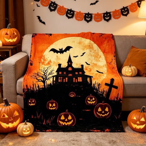 Halloween Blanket,Halloween Pumpkin Blanket 40"x60",Fall Halloween Throw Blanket Gifts for Women,Cozy Soft Flannel Fleece Quilt for Home Living Room Couch Bed Chair or Dorm Decor(C)