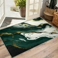 thumbnail image 3 of Marble Area Rug Washable Rugs, Abstract Modern Emerald Green Gold Bedroom Carpet, Reduce Noise Fade Resistant Rug, Dirty Resistant Non-Skid Carpets for Home Decor 5x6ft, 3 of 6