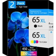 65XL 65 Ink Cartridges Compatible for Printer Ink HP 65 Black and Tri-Color Printer Ink HP 65 Ink Cartridges 2 Pack