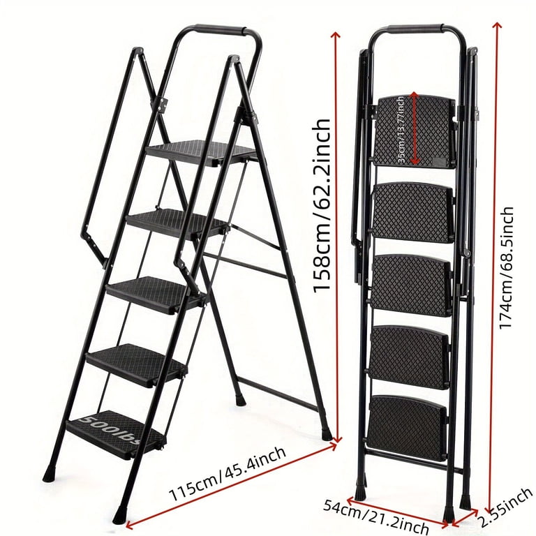 Lightweight Step Stool 4-Step Folding Step Ladder - Lightweight Steel Step Stool With Anti-Slip Steps & Handgrip Portable Stepping Stool