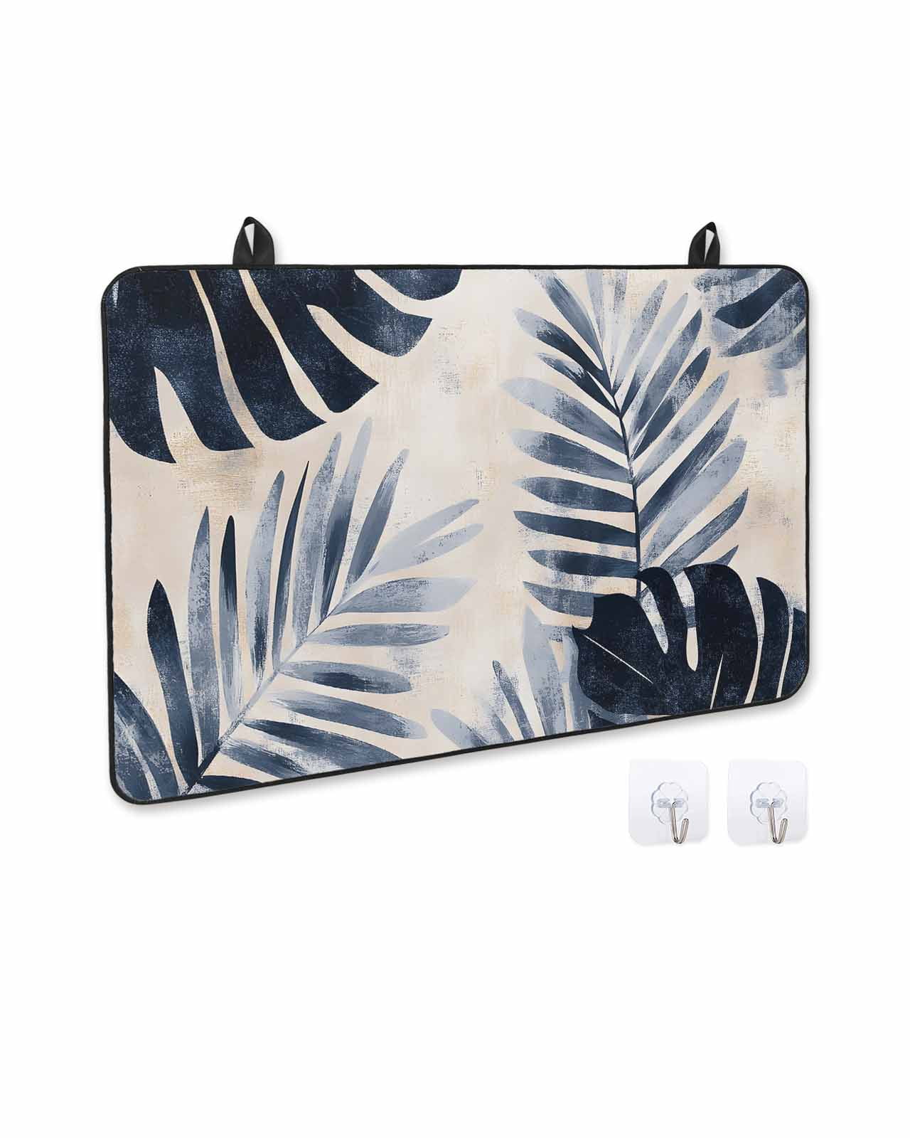 nqOlkjepod Large Induction Cooktop Protector Mat 24"x21", Navy Blue Palm Leaves Stove Top Covers for Electric Stove, Tropical Botanical Retro Stove Burner Cover Mats, Glass Top Stove Cover