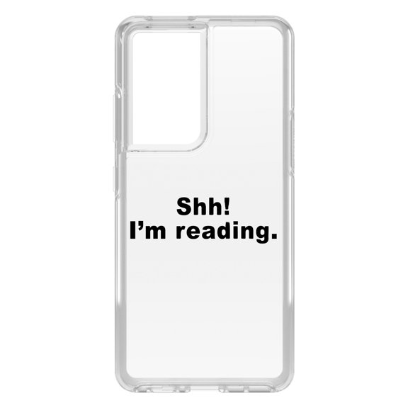DistinctInk Clear Shockproof Hybrid Case for Galaxy S21 ULTRA 5G (6.8" Screen) - TPU Bumper Acrylic Back Tempered Glass Screen Protector - Shh! I'm Reading.