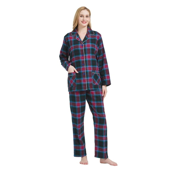 GLOBAL Women's Flannel Yarn Pajama Sets 100% Cotton Sleepwear, Size S-3XL