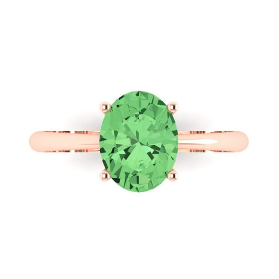 Solitaire Engagement Ring for Women - 2ct Simulated Green Diamond in 18K Rose Gold Promise Ring